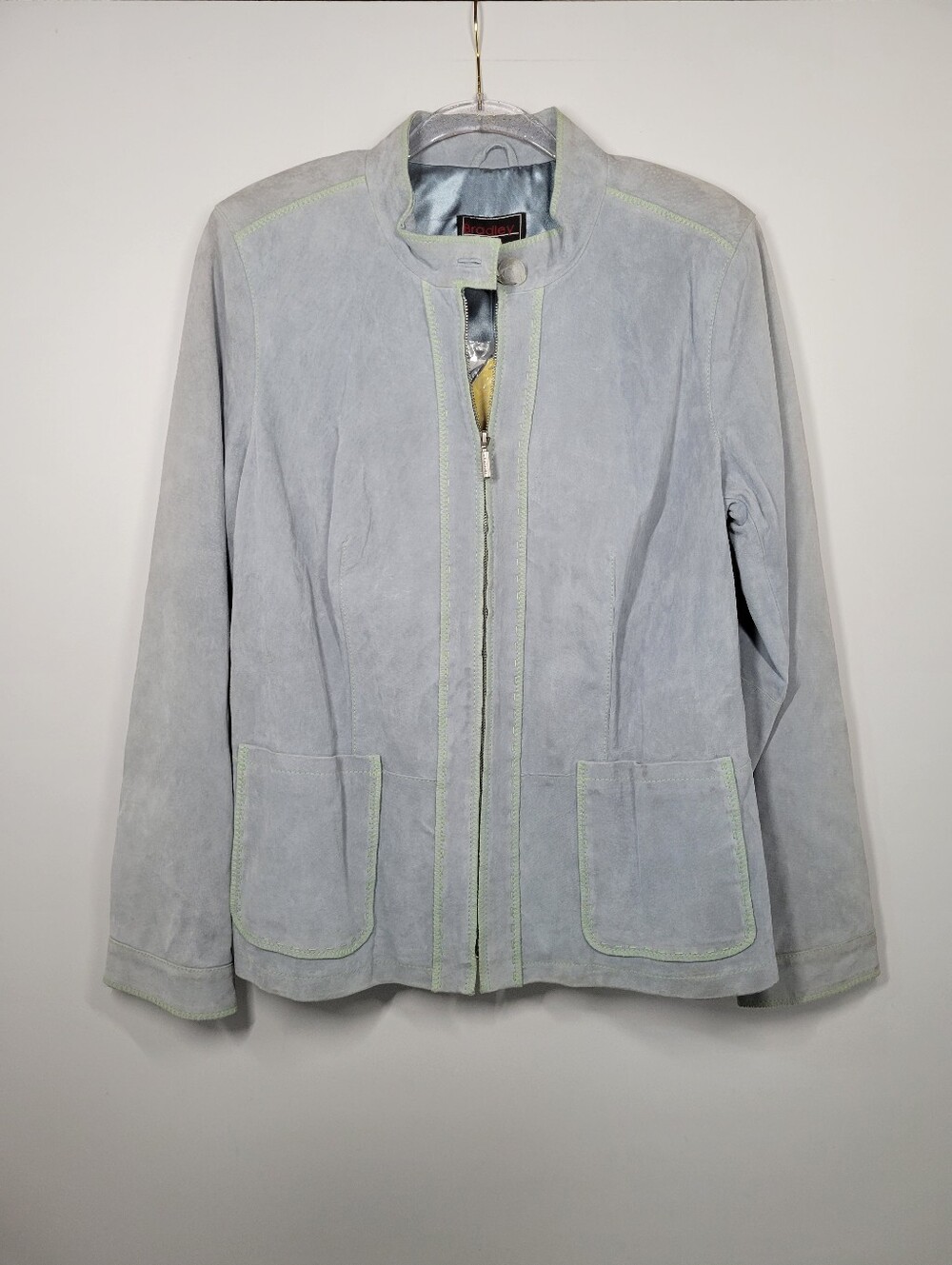 Bradley Bayou Baby Blue Suede Leather Lined Zip Up Jacket Women Size Large NWT *